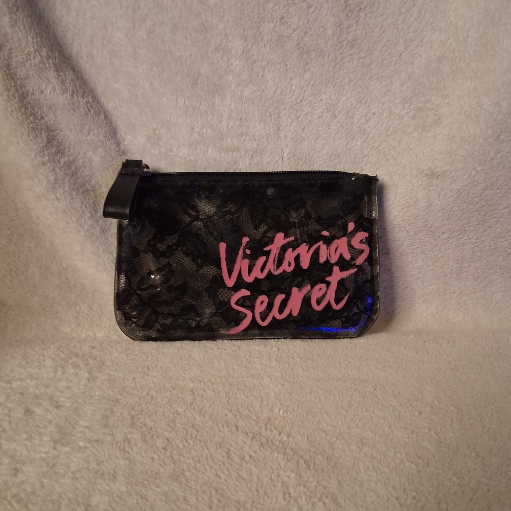 Victoria's Secret Black Lace Clutch with Pink Logo Coin Purse